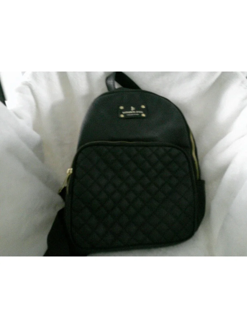 London Fog Quilted Black Leather Backpack NWOT